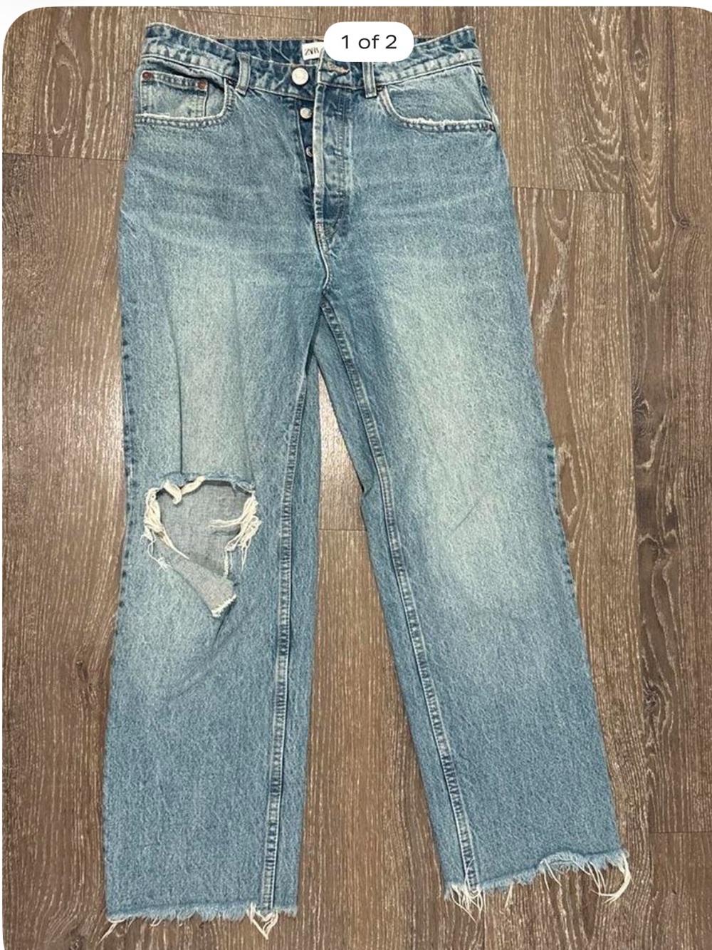 Zara Light Blue Distressed Women's Jeans - Casual Straight Fit